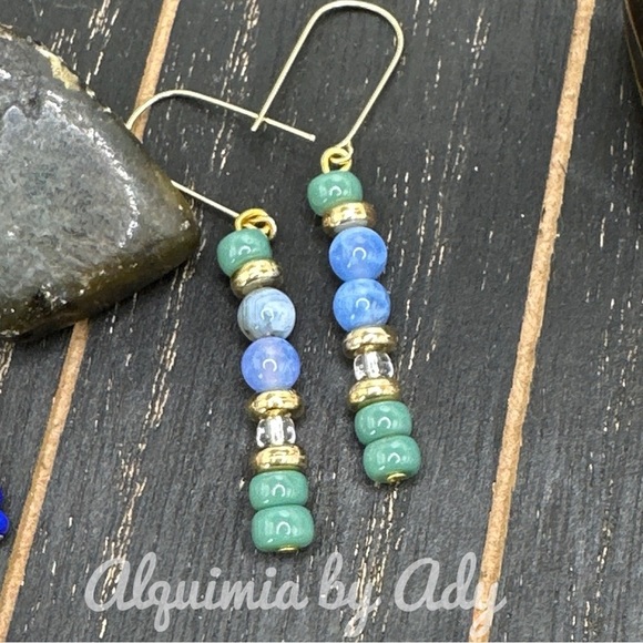 Alquimia Blue and Green Beaded Earrings with Silver Hooks agate - Picture 1 of 1
